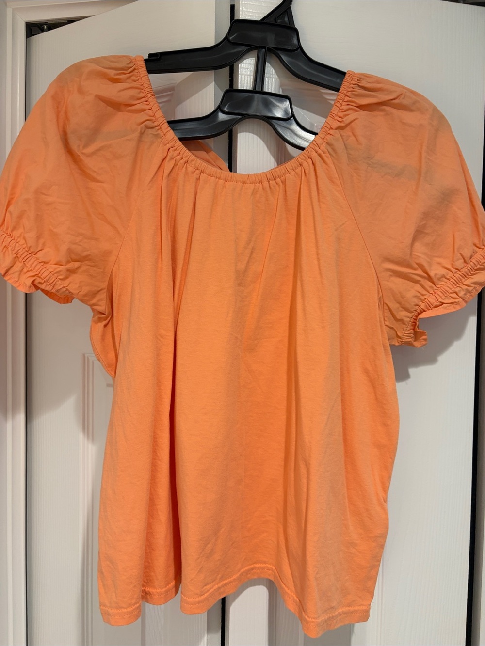 Womens Elastic-Neck Puff Sleeve J.Crew Blouse - Orange